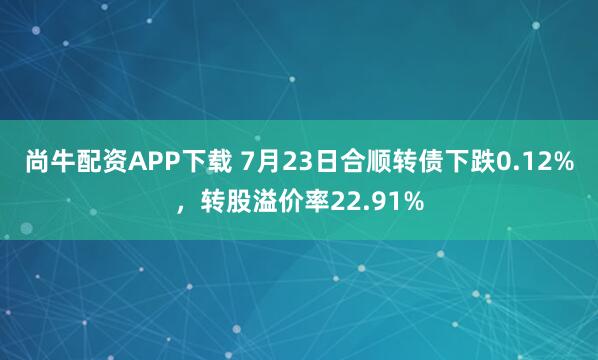 尚牛配资APP下载 7月23日合顺转债下跌0.12%，转股溢价率22.91%